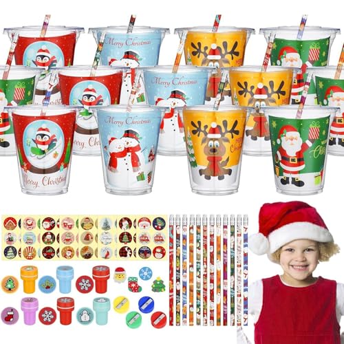 Takluu Schüler-Schreibwarenset,Schreibwarenset für Schüler - 144X Weihnachts-Briefpapier-Set, Cartoon-Spielzeug für die Schule | Bleistift-Radiergummi-Weihnachtsfeier-Briefpapier für Schlafsaal,