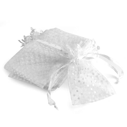 50 teile/los Organza Geschenkbeutel Für Schmuck Dot Kordelzug Beutel Für Hochzeit Weihnachtsfeier Süßigkeiten Verpackung-4Weiß,10x15cm,50 stücke