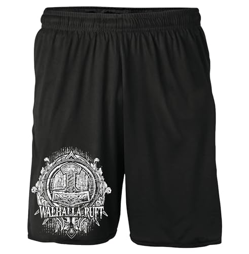 UGLYSHIRT Walhalla Ruft Shorts | Runen Odin Hose Nordmann Wikinger Kurze Hose Berseker Vikings Ragnar Valhalla | Schwarz (XL)