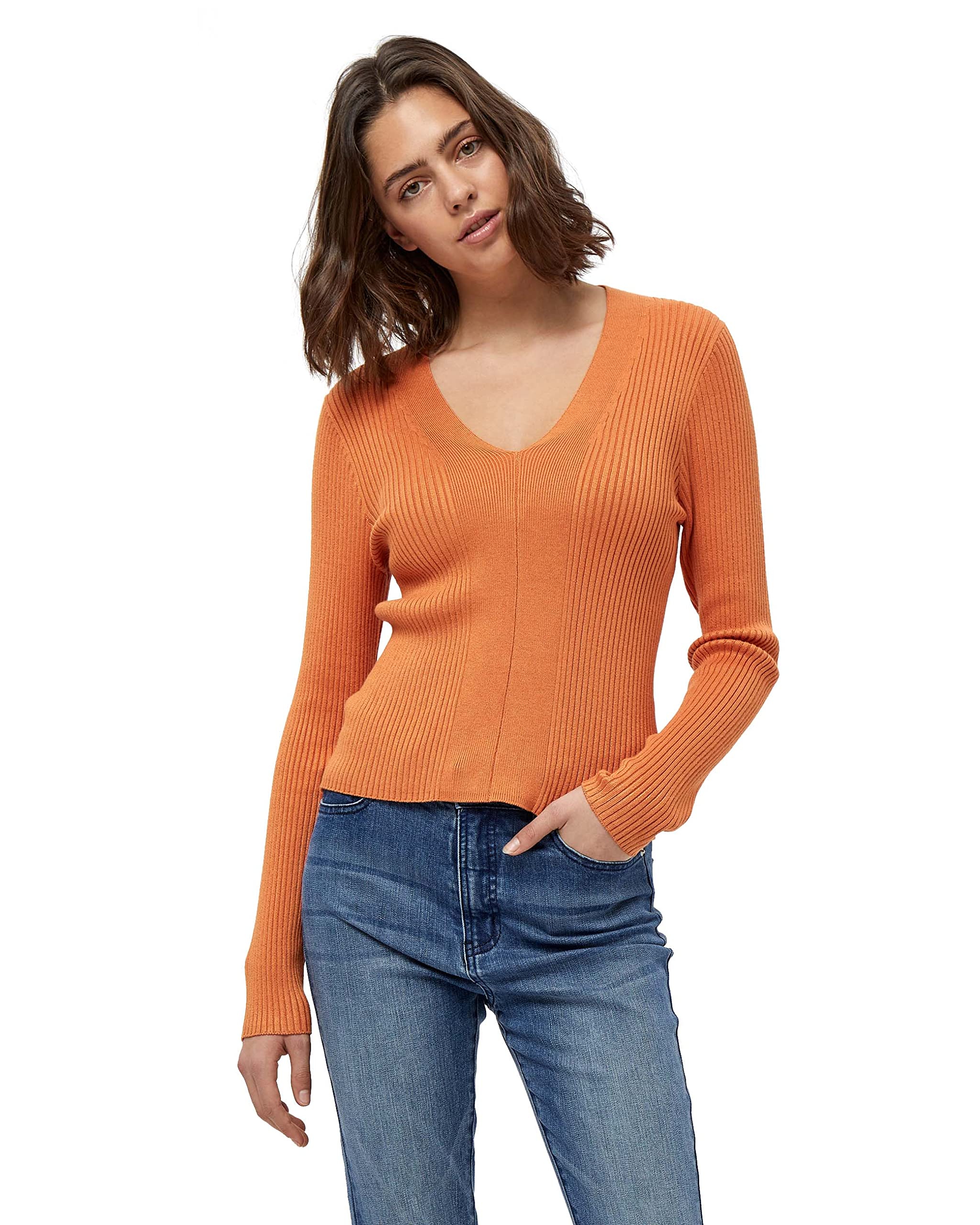 Peppercorn Women's Tana Rib Pullover, Peach Caramel, XXL