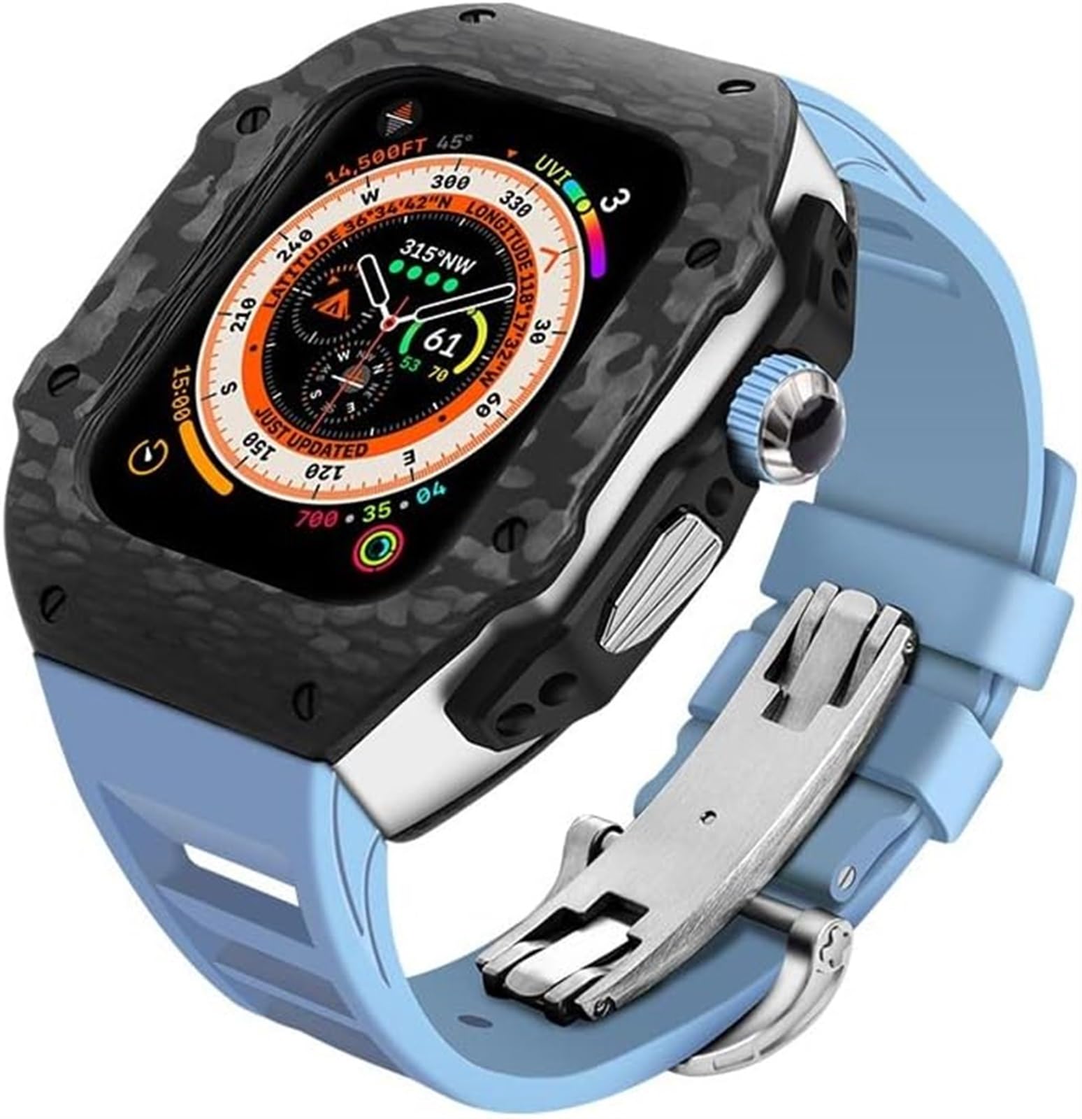 NEYENS 45 mm 49 mm Premium-Kohlefaser-Uhrengehäuse, Gummi-Uhrenarmband, Herren-DIY-Mod-Kit, für Apple Watch Ultra 8, 7, 6, 5, 4, SE, Ersatzzubehör, 49 mm, Achat