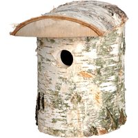 Naturbelassener Birkenholz-Nistkasten, Nisthilfe für Wildvögel, Loch Ø 32 mm, 14 x 14 x 22 cm, Birke