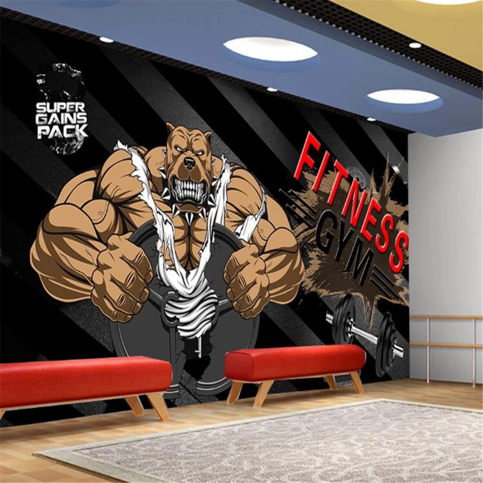 Fototapete Wandbild Schwarzer Hintergrund Bodybuilding Bär Fitnessstudio Kulisse 3d Tapete Vlies Effekt TV Die Fototapete Wandbild Wohnzimmer Schlafzimmer-350cm×256cm