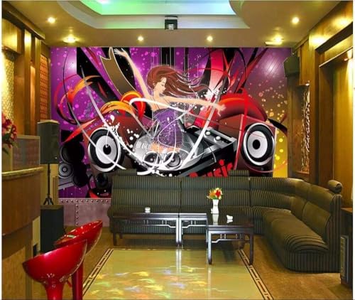 Musik Cartoon Frau 3D Tapete Poster Restaurant Schlafzimmer Wohnzimmer Sofa TV Dekorative Wand-400cm×280cm