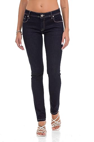 Cipo & Baxx Damen Jeans Hose Slim Fit Straight Denim Pants WD443 Navyblue W30 L34