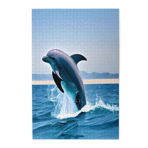 Springende Delfin-Holzpuzzles, Haustier-Puzzle, Familientreffen, Stressabbau-Puzzle