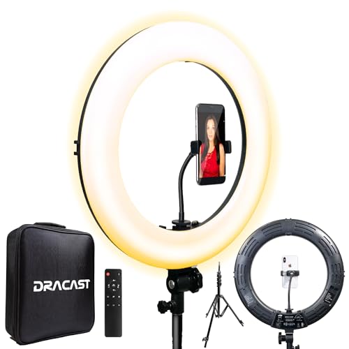 Dracast LED180 Halo Plus Serie Selfie Licht | Zweifarbiges Selfie Ringlicht mit Stativ - Videokonferenzbeleuchtung - Ringlicht für Handy