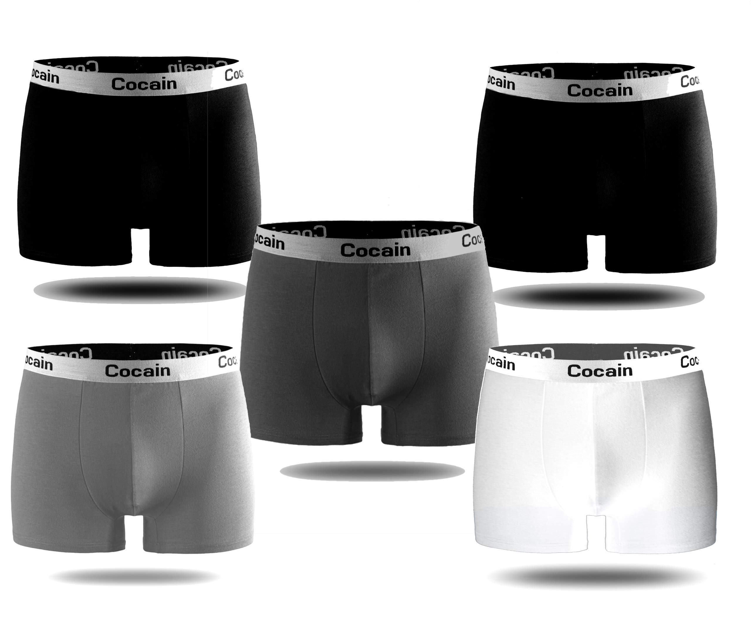 Cocain underwear 5 Stück Herren Boxershorts Weiss schwarz grau mit elastischem Bund Gr. L Boxershorts Jungen größe grösse gr. 48/50 52/54 56/58 Retropants schwarz Retropants Herren microfaser gr.