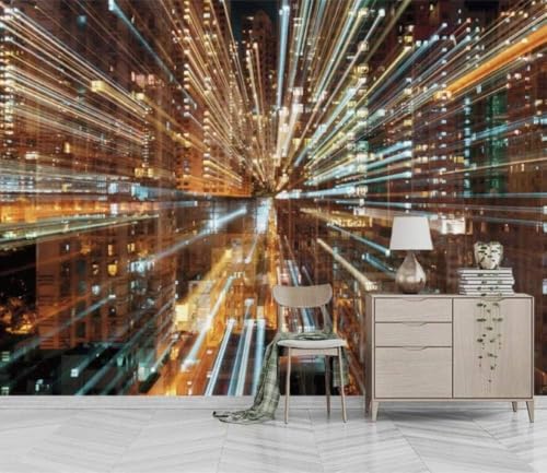 City Night Lights 3D Tapete Poster Restaurant Schlafzimmer Wohnzimmer Sofa TV Dekorative Wand-250cm×170cm