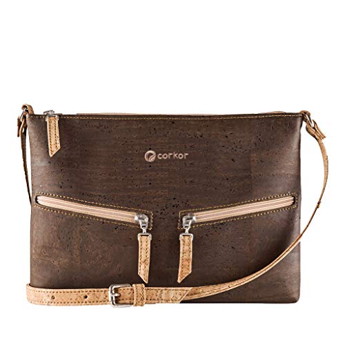 Corkor Veganer Umhängetasche Damen Geldbeutel Schultertaschen Handtasche Schulter Natur-Leder Natur Braun