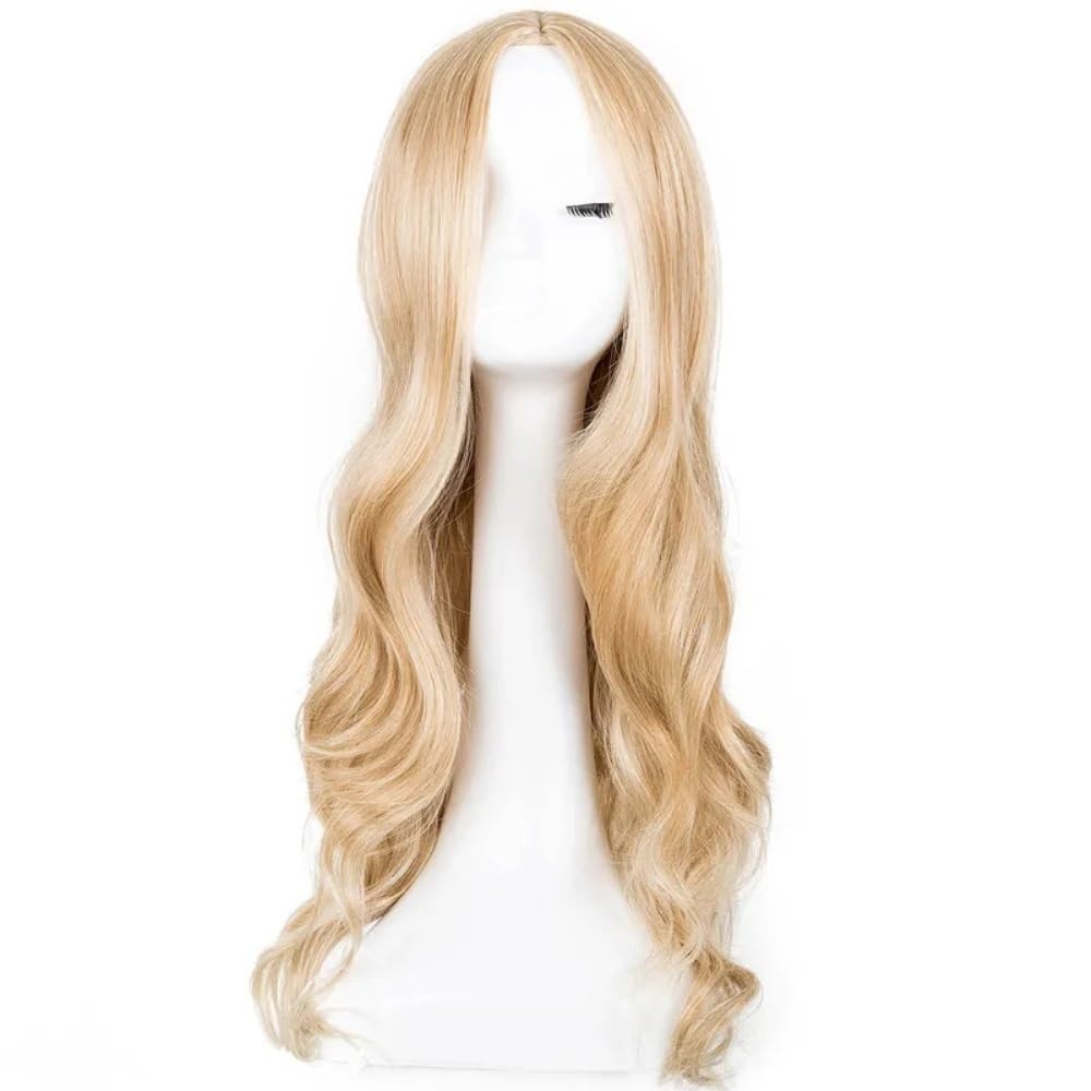 AnimeKostüm,Cosplay Perücke, Mittelscheitel, blondes Damenhaar, Kostüm, Karneval, Halloween, Party, Salon, Haarteil, modische Perücke, flachsblondes, mittelscheiteliges, langes, lockiges Haar(Gold)