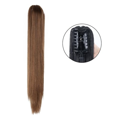 Haarverlängerungen Pferdeschwanz, Long Ponytail Extension, 24" Straight Claw Clip Ponytail Hair Extensions Natural Looking Heat Resistant Synthetic Ponytail Hairpiece for Women,Natürliches synthetisc