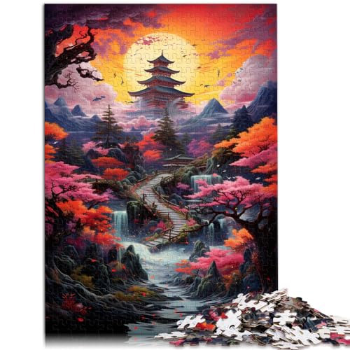 Puzzle Wunderschöne farbenfrohe psychedelische japanische Landschaft. Puzzle 1000 Teile für Erwachsene. Holzpuzzle Geschenke für Freunde und Familie. 1000 Teile (50 x 75 cm)