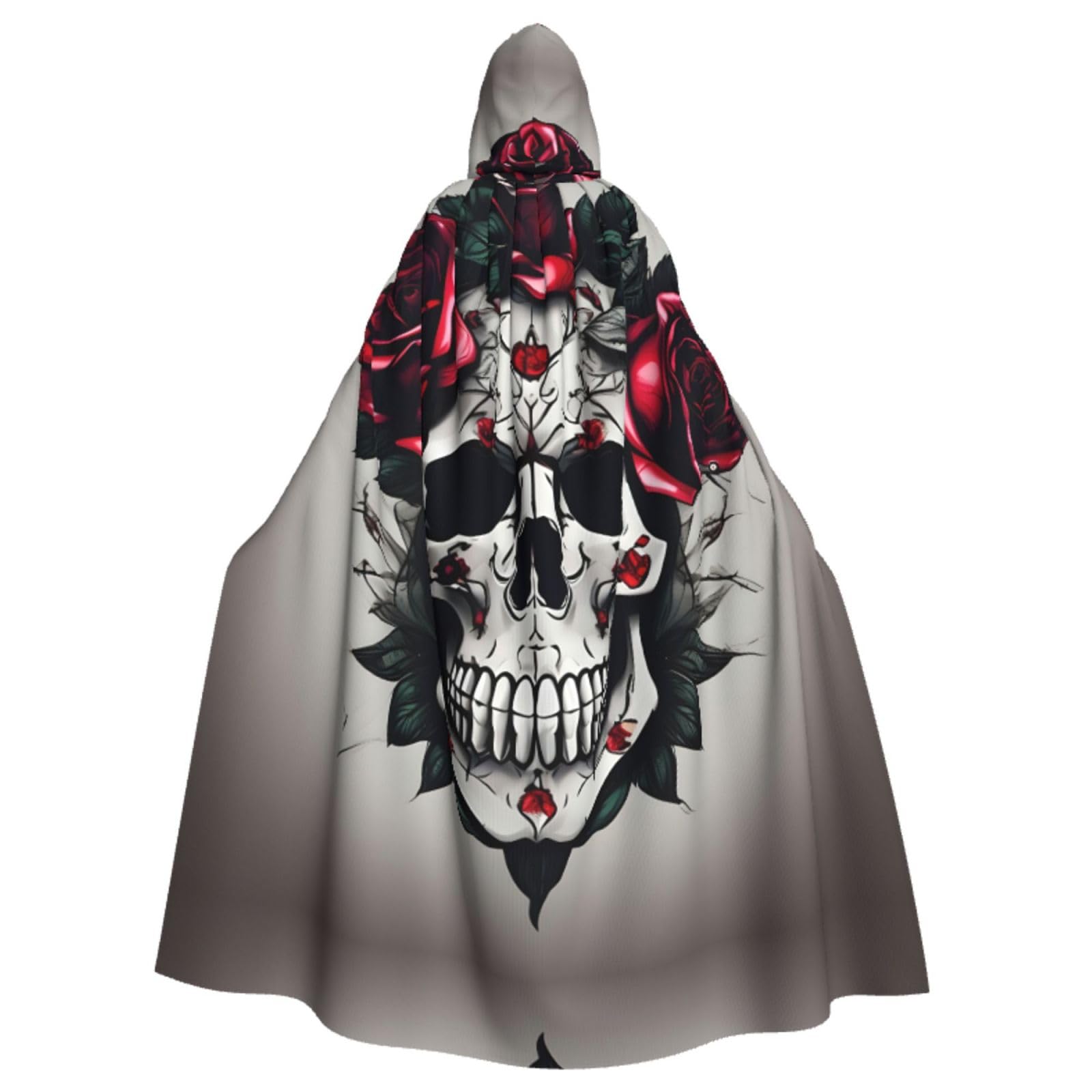 WURTON Roter Rosen-Totenkopf-Druck, Eleganz, Kapuzenumhang für Halloween, Karneval, Mottopartys, Cosplays, Erwachsene, Unisex