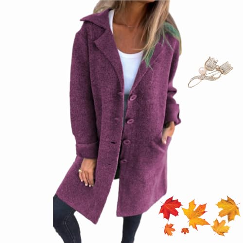 WINDEHAO Lässiger Revers Einreiher Langer Mantel 2024 Damen Vintage Revers Kragen Mantel Mid-Long Casual Pea Coat Trenchcoats für Frauen