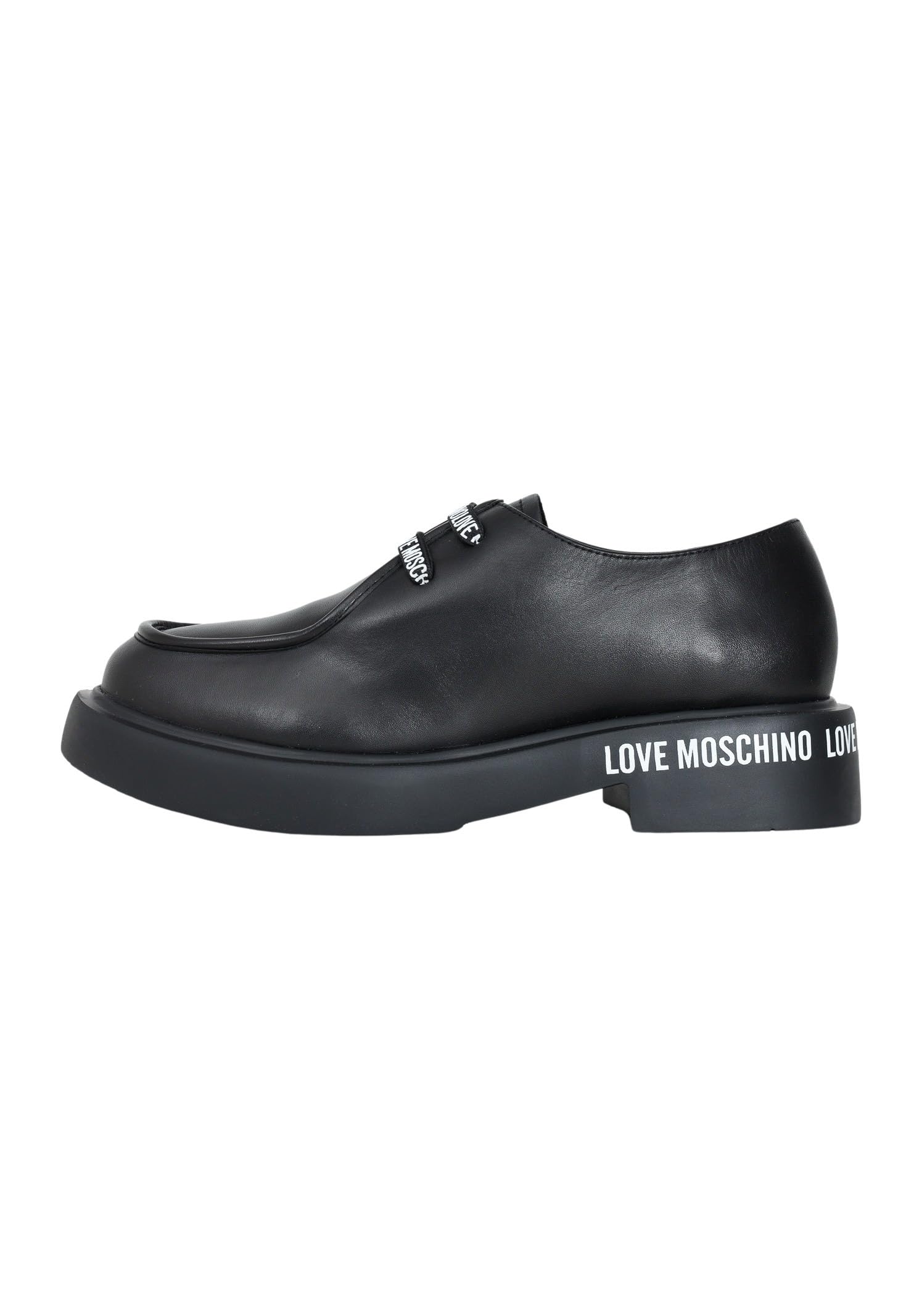 Love Moschino Schwarze Mokassins für Damen mit Logo-Schnürung, Schwarz , 36 EU