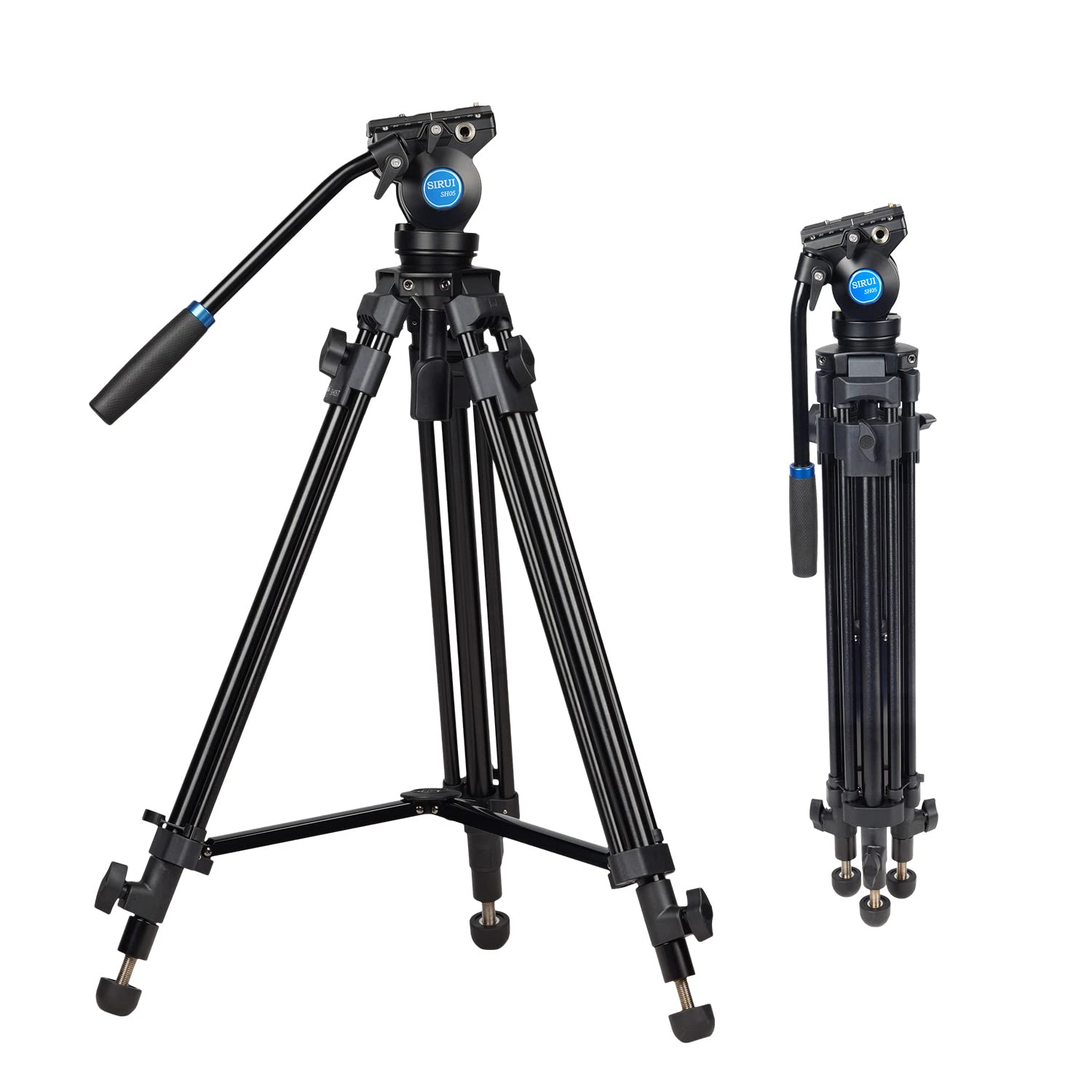 SIRUI SH05 Video-Stativ mit 360°Fluid-Kopf, professionelles leichtes Aluminium-Stativ für DSLR-Kameras Camcorder, Stativ-Kit mit Twin Tube, Mid-Level Spreader, QR-Platte, 55,1 Zoll, Max Load 13.2lbs