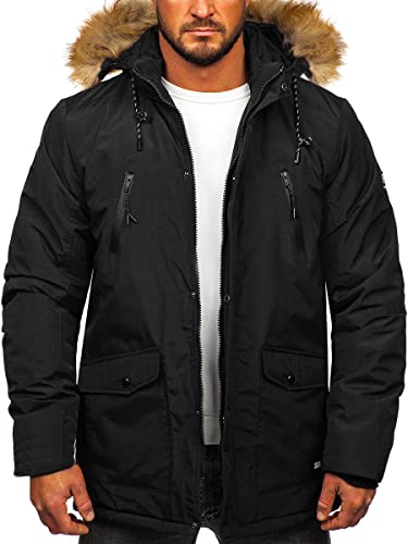 BOLF Herren Parka Jacke Winterjacke Gefüttert mit Kapuze Wintermantel Kapuzenjacke Lang Wärm Winter Herbst Freizeit Outdoor Casual Style WX032 Schwarz L [4D4]