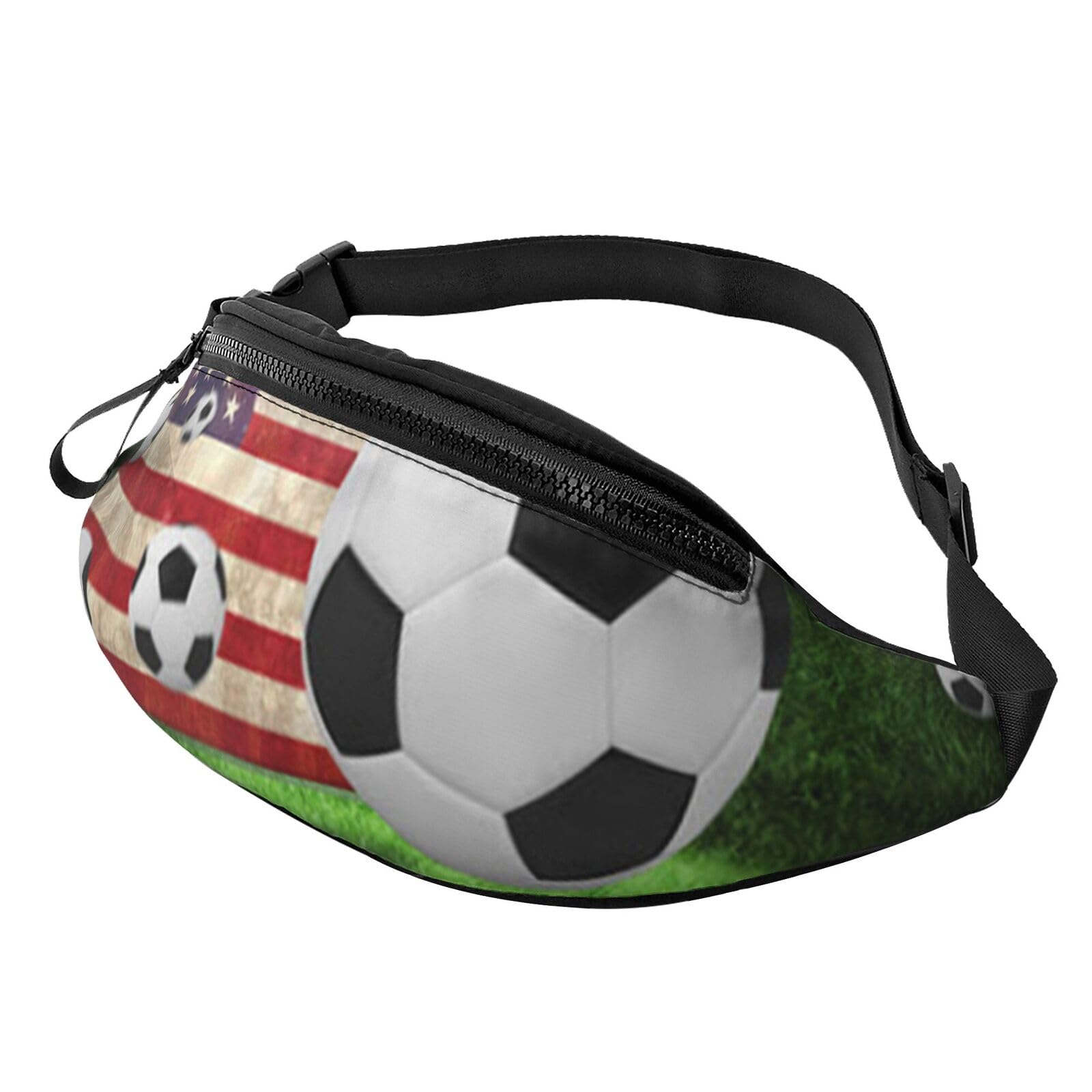 HSJFS Modische Hüfttasche mit buntem Fußballdruck, verstellbare Hüfttasche, lässige Brusttasche, Fußball USA-Flagge, Einheitsgröße