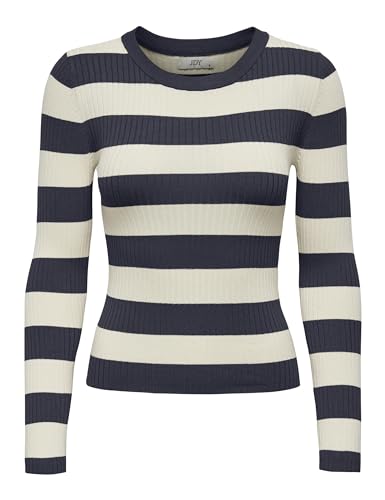 JdY Damen JDYPLUM L/S O-Neck Pullover KNT NOOS Strickpullover, Humus/Stripes:Birch, M