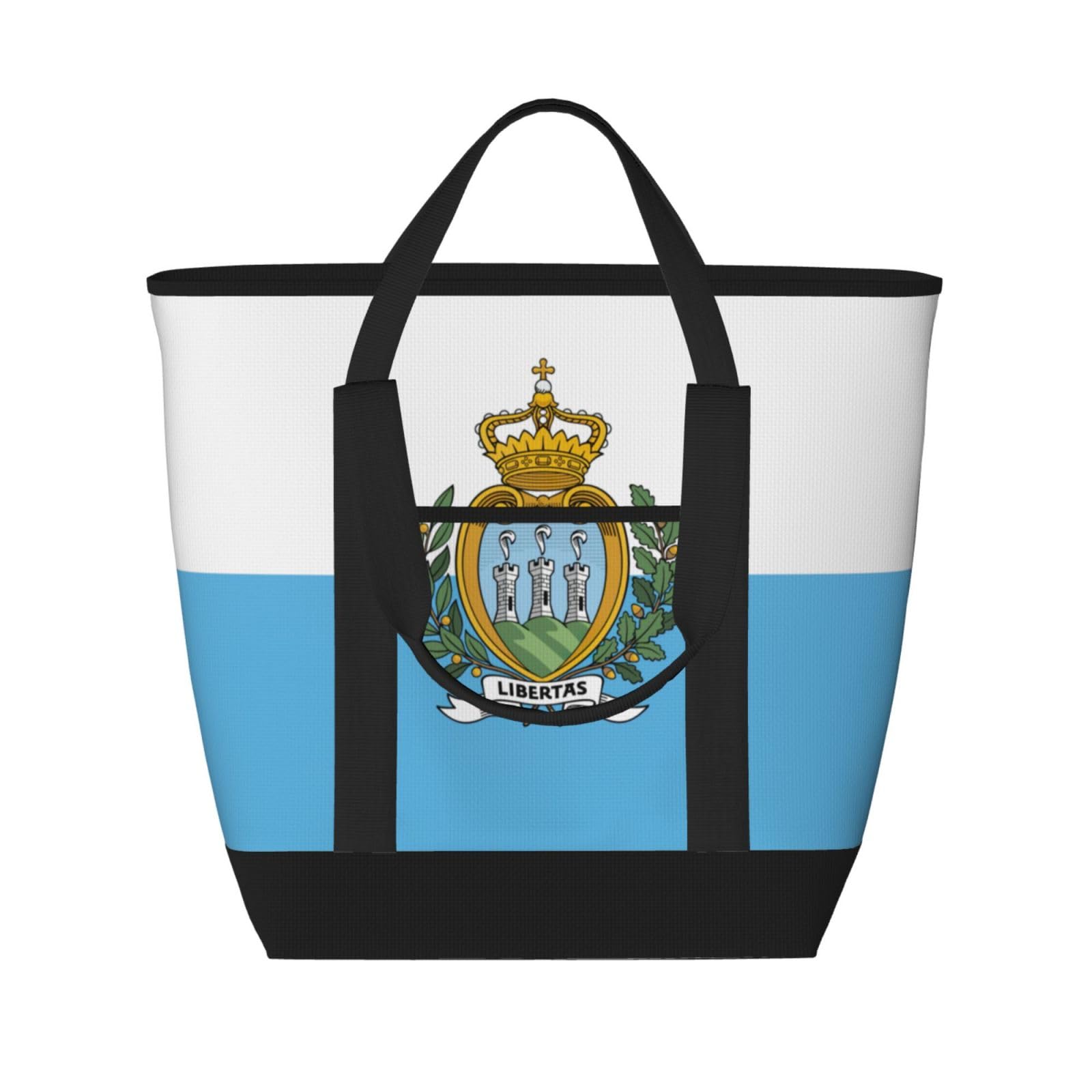 YQxwJL Isolierte Kühltasche mit Flagge von San Marino, großes Fassungsvermögen, Einkaufstasche, Reisen, Strand, wiederverwendbare Einkaufstasche für Erwachsene, Schwarz, Einheitsgröße