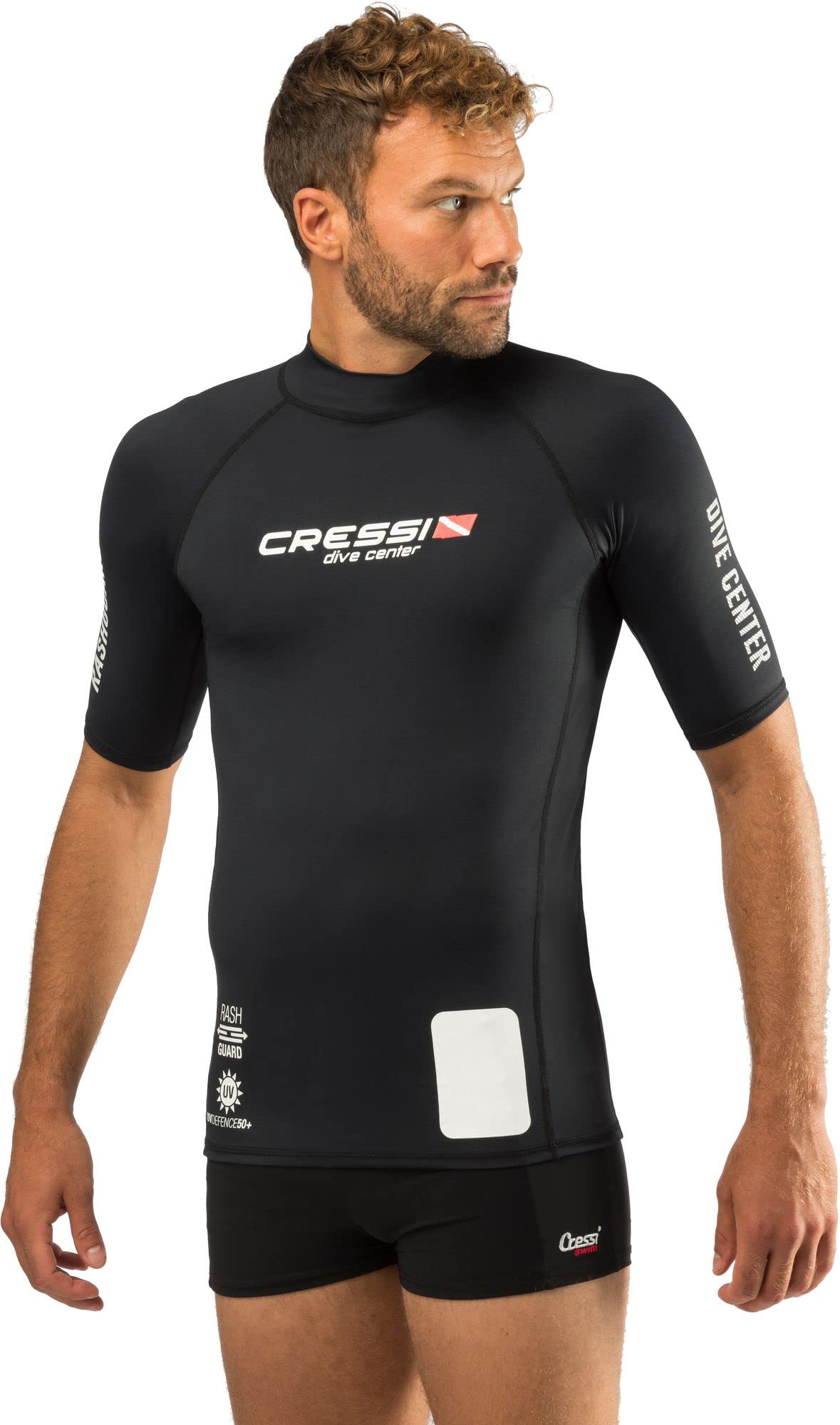 CRESSI Dive Center Man Rash Guard Short/SL - Protective Kurzarm Schwarz Rash Guard für SUP und Wassersport, S/2 (48), Herren