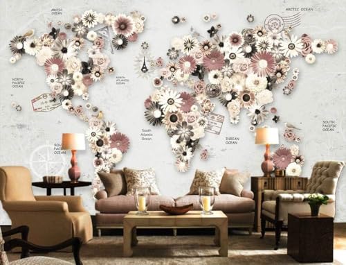 Blumen Weltkarte 3D Tapete Poster Restaurant Schlafzimmer Wohnzimmer Sofa TV Dekorative Wand-200cm×140cm