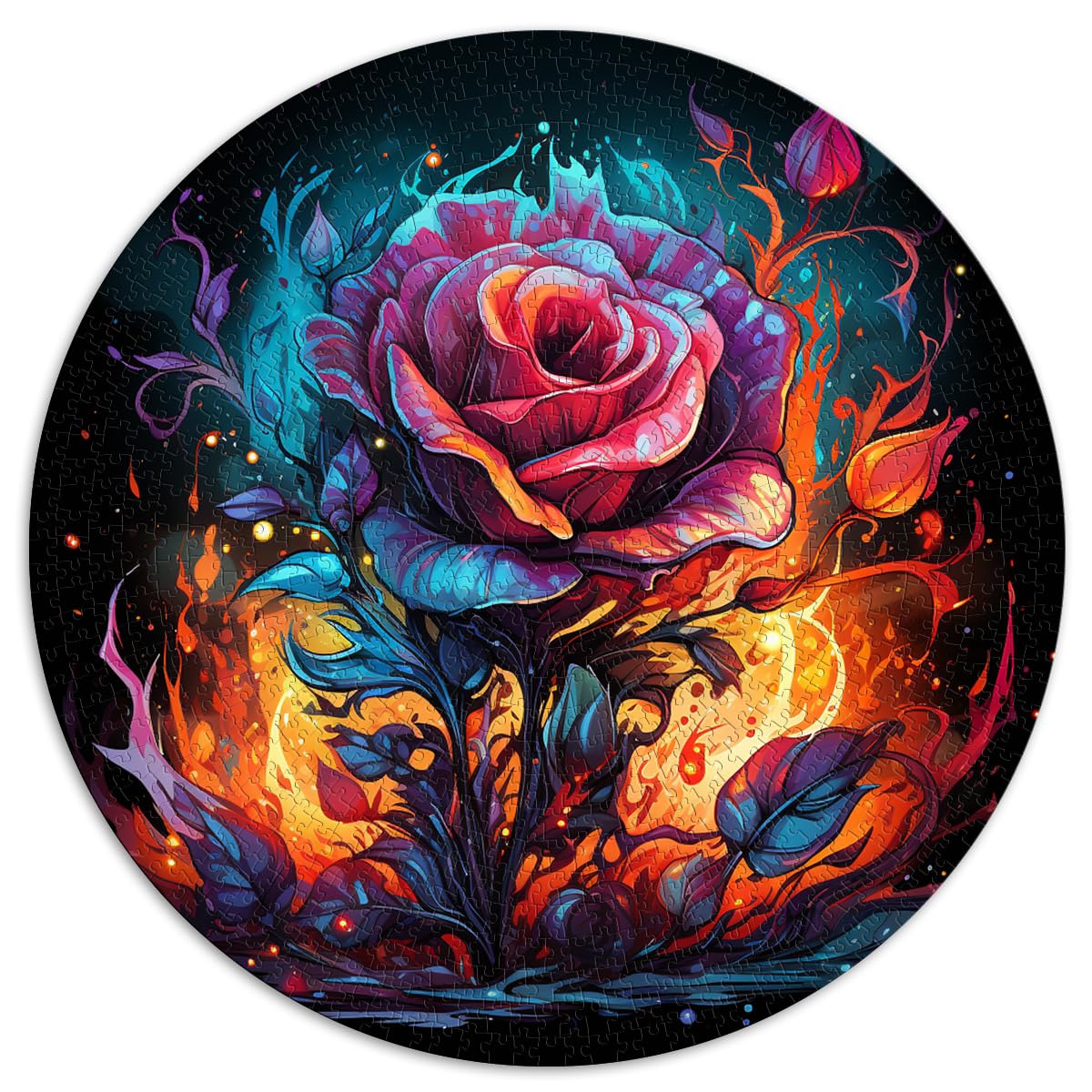 Puzzle | Puzzles Burning Rose für Erwachsene, 1000 Teile, 67,5 x 67,5 cm, Puzzle, praktisches Spiel, entspannendes geistiges Lernspielzeug