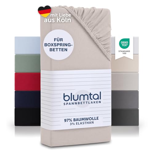 Blumtal Luxus Spannbettlaken 180x200cm Boxspringbett 2er Set bis 40cm Höhe - Oeko-Tex Zertifizierte Baumwoll Bettlaken 180x200 Boxspringbett - Spannbettlaken 180x200cm Baumwolle - Ivory