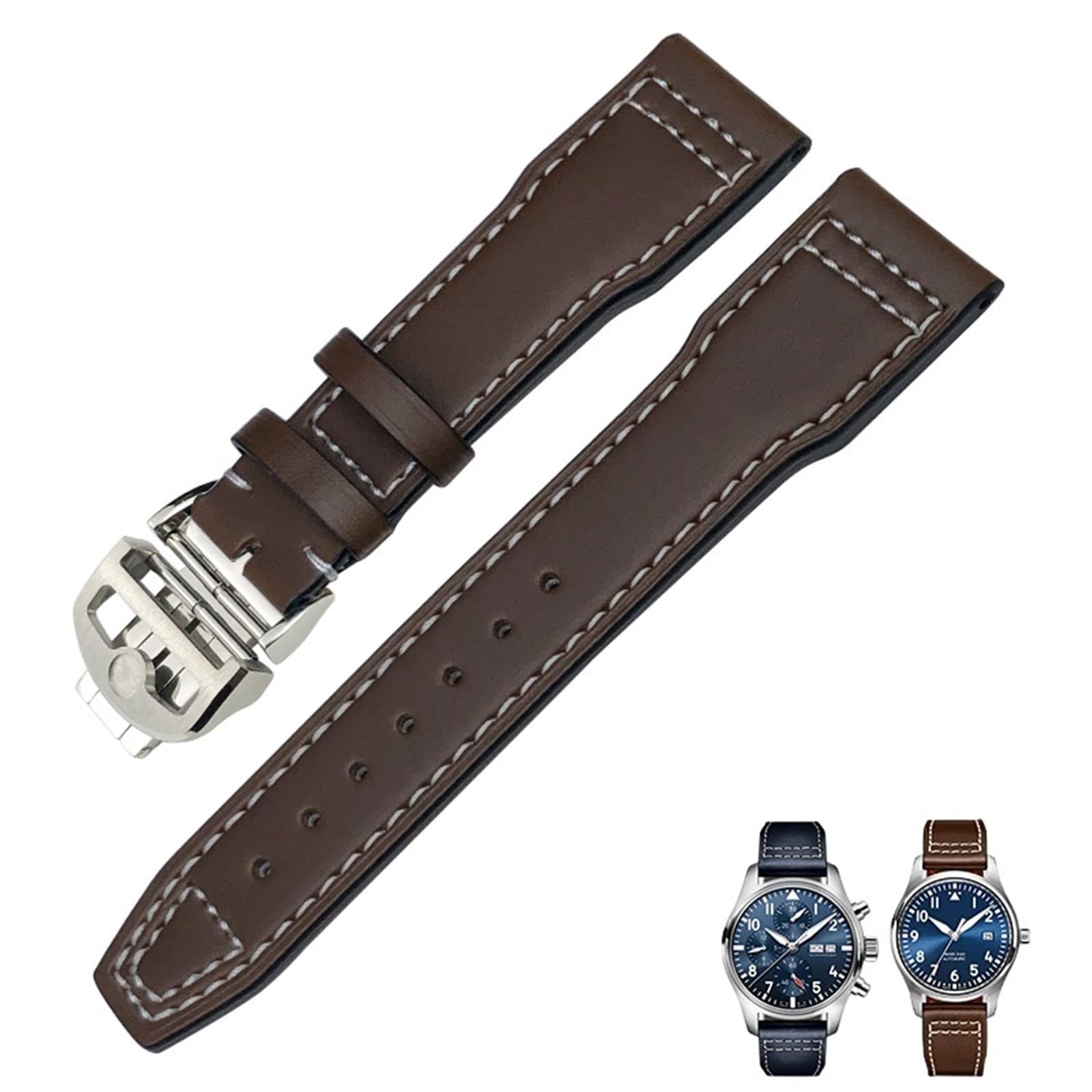 OPKDE Uhrenarmband aus echtem Leder, 20 mm, 21 mm, 19 mm, 22 mm, für IWC Mark Big Pilot Spitfire Portofino, Uhrenzubehör, 20 mm, Achat