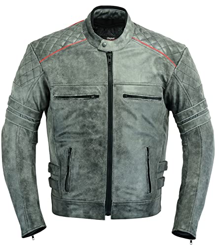 GEARX Tracker Motorrad-Schutzjacke aus weichem Leder Betrübt Antiquität Beenden, XL