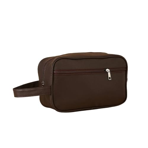 1 stücke Herren Business Reisetasche Reißverschluss Make-Up Taschen PU Leder Reise Kulturbeutel Kosmetik Organizer Aufbewahrungstasche Große Kapazität Kosmetiktasche Set(Brown)