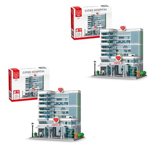 Spielzeugbausatz „Stadtkrankenhaus“ mit LED-Beleuchtung, Krankenhausbausteinsatz, Krankenhausgebäudemodell, 2024 Neuer Bausatz-Modellbausatz, modularer dreistöckiger Architektursatz (2SET)