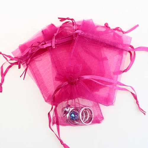 50 Stück schiere transparente Chiffon-Organzabeutel Weihnachten Halloween Hochzeit Geburtstagsfeier Süßigkeiten Geschenkboxen Schmuckverpackungsbeutel-Rose Red,15x20cm