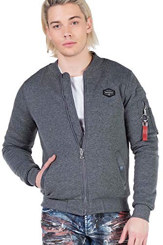 Cipo & Baxx Herren Sweatjacke Jacke Freizeit-Übergangsjacke Sweater Casual Reißverschluss Anthracite S