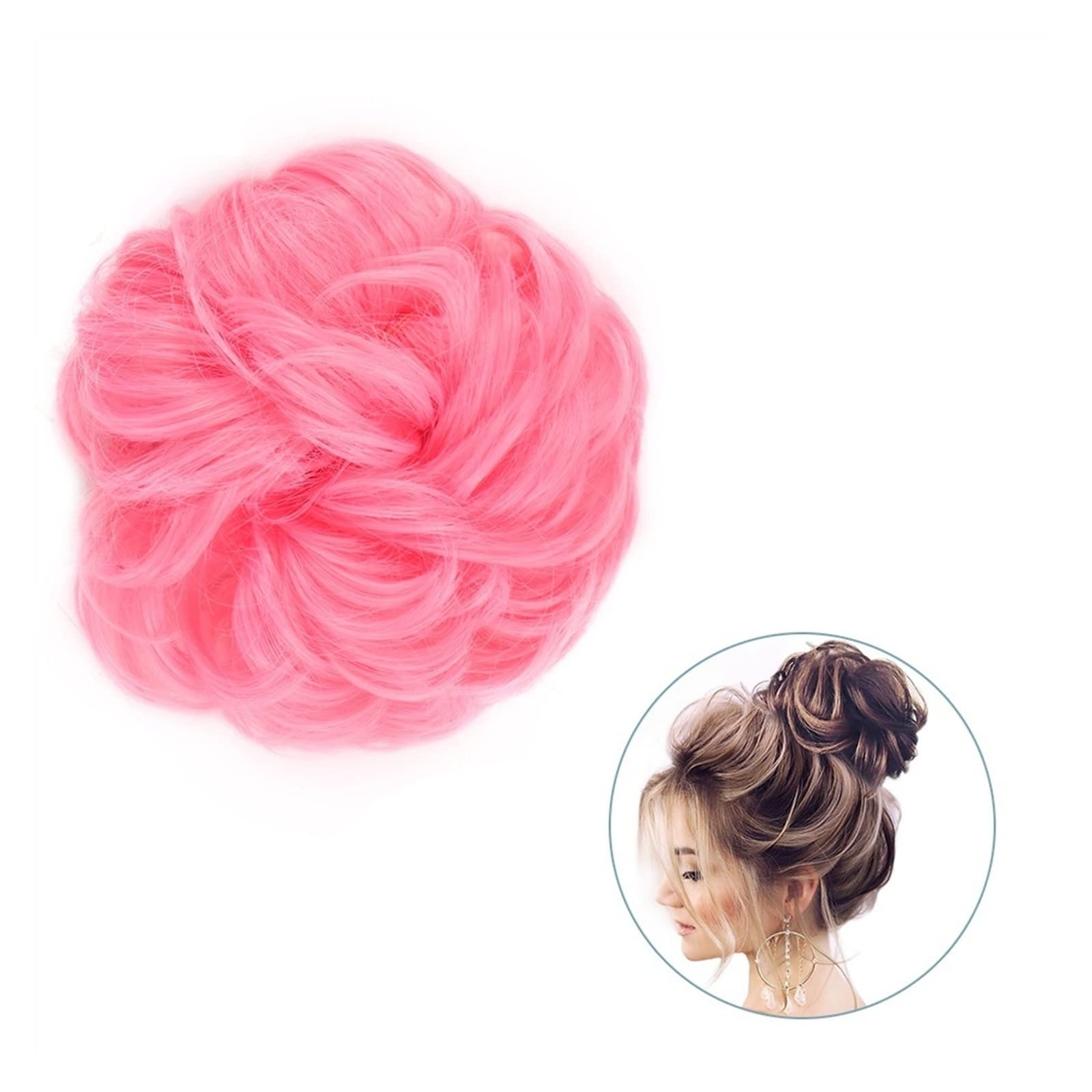 Bun Haarteile 1 Stück rund ums Haar, Pferdeschwanz, Donut-Haarknoten, Haarschmuck for Frauen, synthetischer, unordentlicher, lockiger, gewellter Scrunchie-Chignon mit Gummibandwickel Brötchen-Haarteil