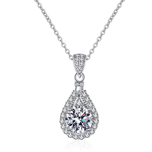 CLLBANT Moissanit Pandent Halskette für Frau Hochzeit Schmuck mit D VVS1 925 Sterling Splitter Halskette