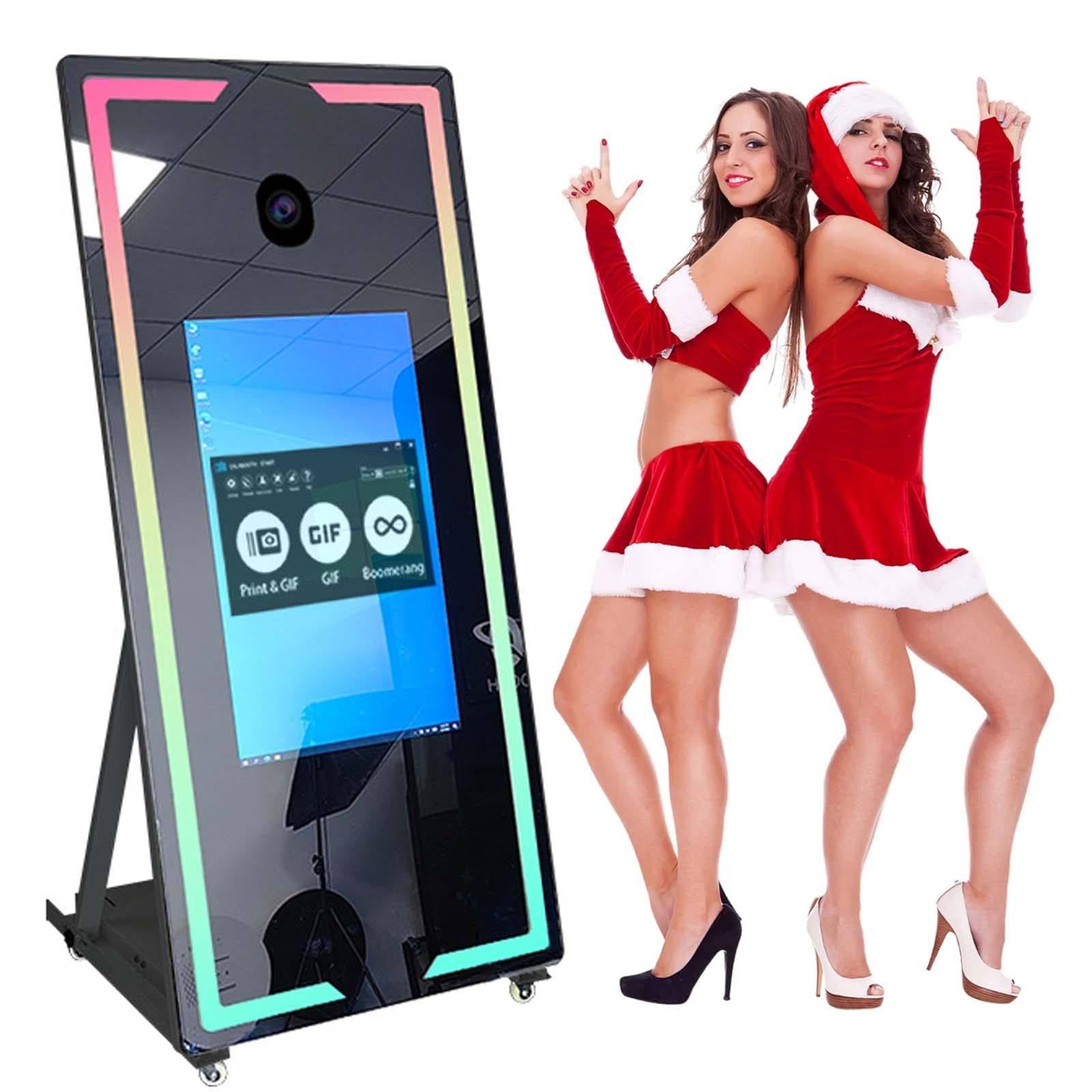 JMbpkduHs 45 X 65 Zoll Touchscreen Magic Mirror Photo Booth-Maschine, Win 10/8 Gb + 256 Gb, Tragbare Selfie Mirror Photo Booth, Mirror Magic Selfie Photo Booth Mit Flightcase,A-65inch