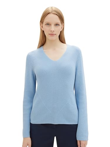 TOM TAILOR Damen Strickpullover mit V-Ausschnitt, braun, Uni, Gr. S