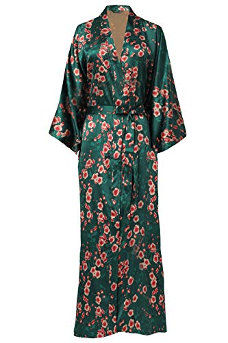 BABEYOND Damen Morgenmantel Maxi Lang Seide Satin Kimono Kleid Blüten Muster Kimono Bademantel Damen Lange Robe Blumen Schlafmantel Girl Pajama Party 135 cm Lang (Pfirsichblüte)