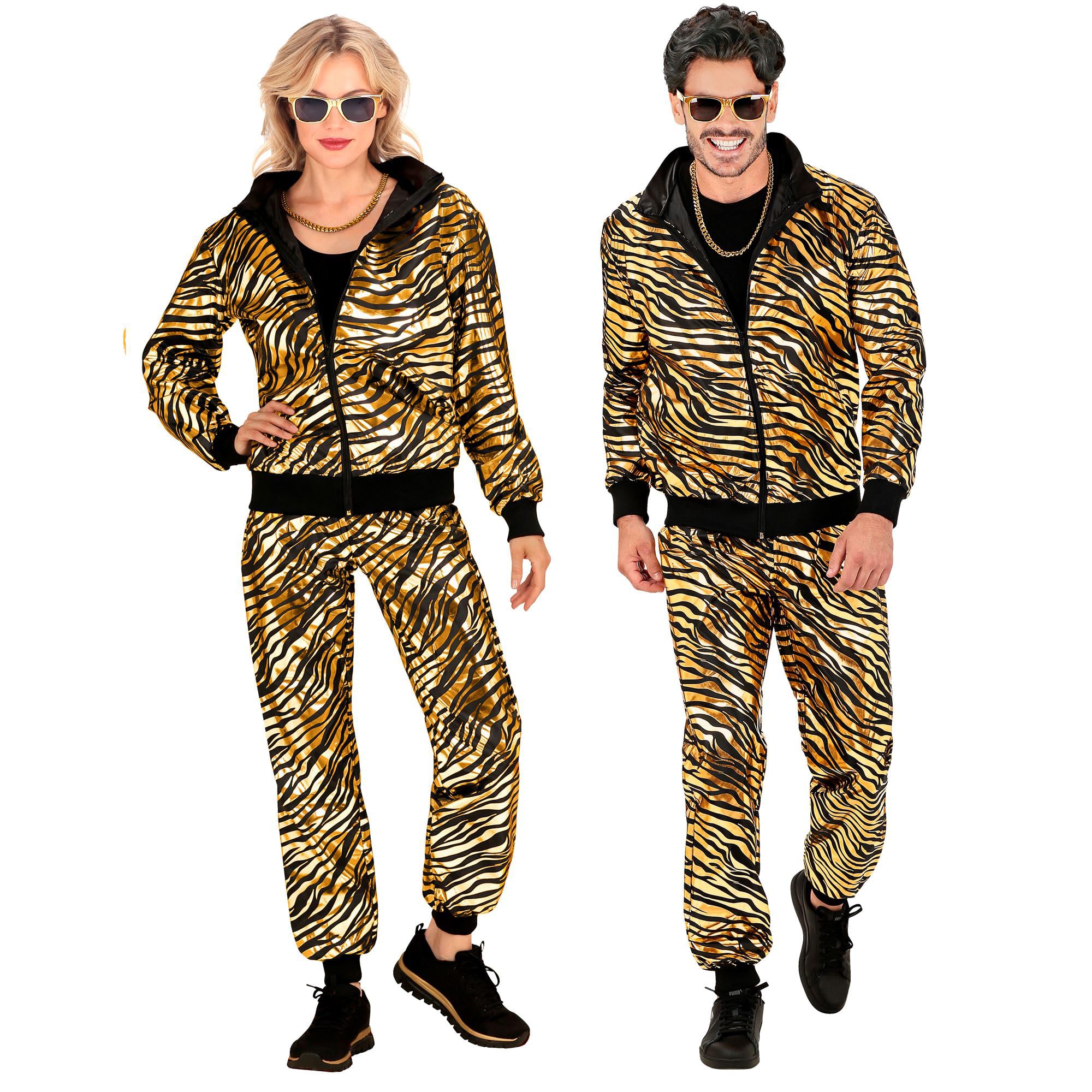 W WIDMANN MILANO Party Fashion - Kostüm Trainingsanzug, Tiermuster Tiger, goldmetallic, Animal Print, 80er Jahre Outfit, Jogginganzug, Bad Taste Outfit, Faschingskostüme