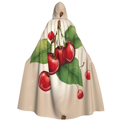 WURTON Lovely Sweet Red Cherry 1 Print Hooded Cloak for Men and Women Halloween Carnival Cosplay Theme Parties Decor