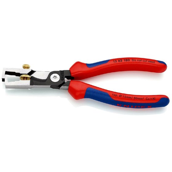 KNIPEX® - StriX® Abisolierzangen mit Kabelschere schwarz atramentiert, mit Mehrkomponenten-Hüllen 180 mm 1362180