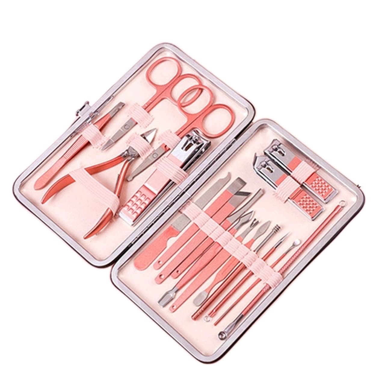 OPKDE Nagelknipser, professionelles Pediküre-Scheren-Set, Nagelhaut, Adler, Haken, Pinzette, Maniküre, Nagelschneider, Werkzeug-Set (Rosa, 18-teilig)