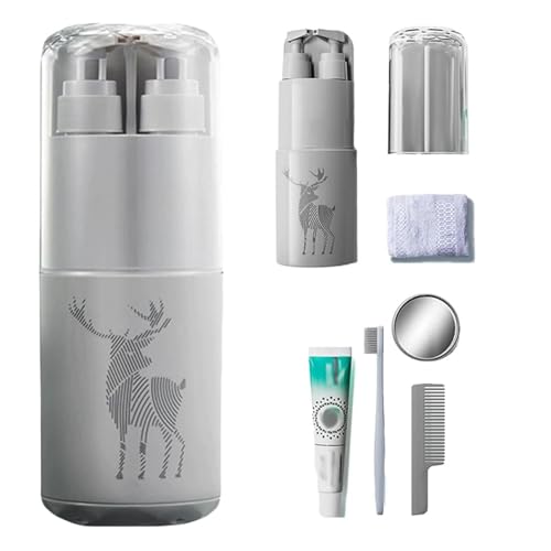 Zahnbürstenhalter-Set für Reise, 8-in-1-Toiletten-Set, Reisezahnbürste, multifunktional, unverzichtbar für Badezimmer, Reisen, grau, Se référer au descriptif, Siehe Beschreibung