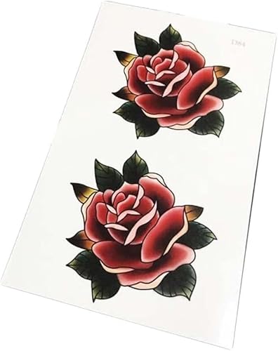 Tätowierung, temporäre Tätowierungen, Schöne Tattoo-Aufkleber, 2 Blatt rote Rose, temporäre Tattoo-Aufkleber, Handrücken-Narbe, die gefälschte Tattoos im Punk-Stil bedeckt