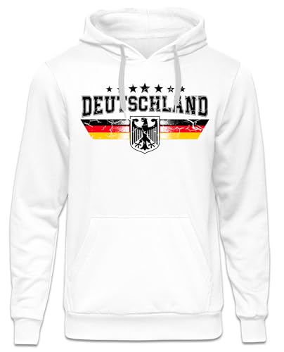 UGLYSHIRT Deutschland Herren Kapuzenpullover | Fanartikel Fussball EM WM Deutschland Flagge Germany Hoodie Deutschland Pullover Deutschland Trikot | M4 Weiß (XXL)