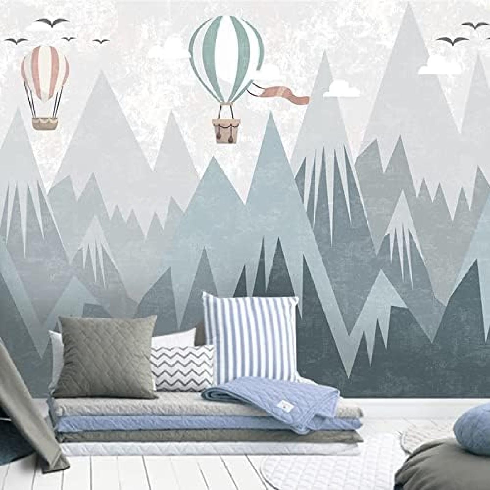 XLMING Cartoon Luftballon Geometrie Berg Kinderzimmer 3D Tapete Wohnzimmer Sofa Schlafzimmer Esszimmer Home Dekoration Wand-200cm×140cm