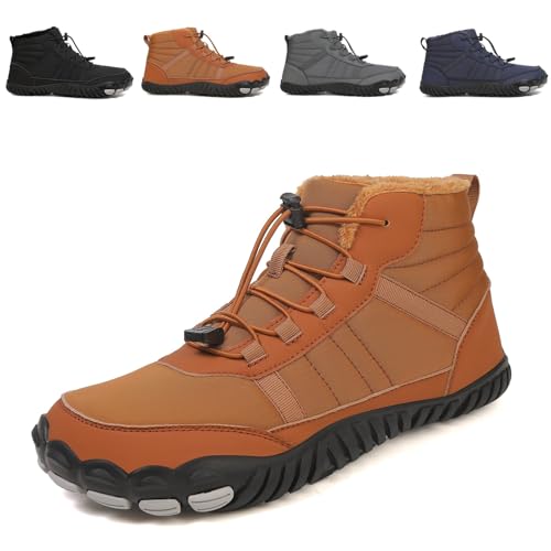 OTEB Barfußschuhe for den Winter, Wanderschuhe, Barfußstiefel for den Außenbereich, Wanderschuhe, Laufschuhe mit elastischem, Lockerem Verschluss, Slip-On(Brown,45 EU)