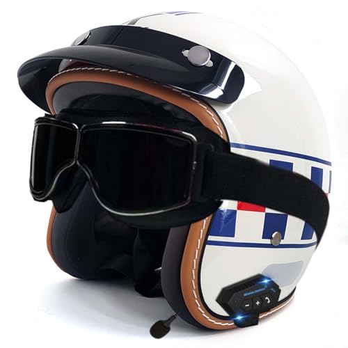 Bluetooth-Helm, Halber Gesichts-Motorradhelm, Integrierter Bluetooth-Helm, DOT/ECE-Zertifizierung, Erwachsene, Männer, Frauen E,L59-60CM